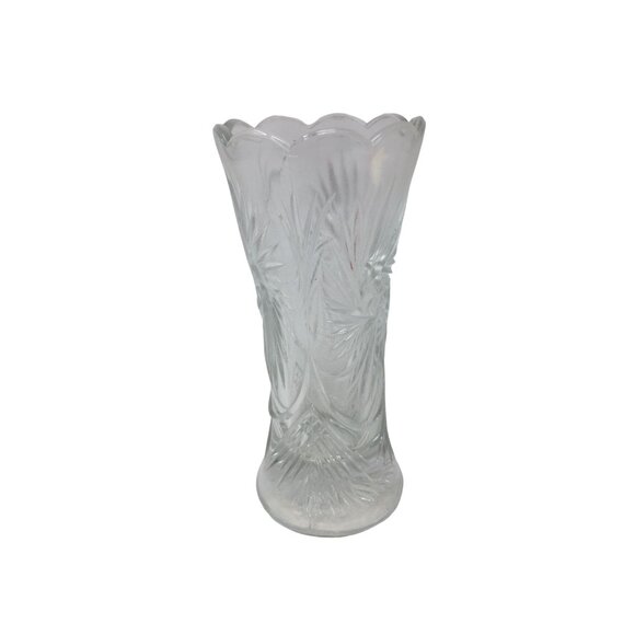 Vintage Clear Glass Bud Vase w/ Scalloped Edge Top - about 6'' tall - Picture 2 of 8